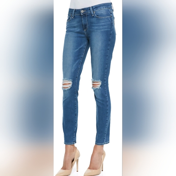 PAIGE Denim - EC~Paige Verdugo Ankle Distressed Midrise Dark Blue Jeans